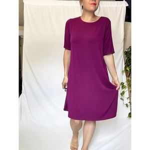 Eileen Fisher Plum Jersey Knit Short Sleeve Shift Dress (fits S-M)